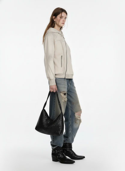 Retro Asymmetric Zip Up Deconstructed Hoodie