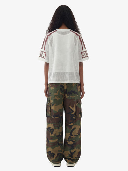 Star Design Number 8 Cropped Sleeve Stripes Jersey T-Shirt