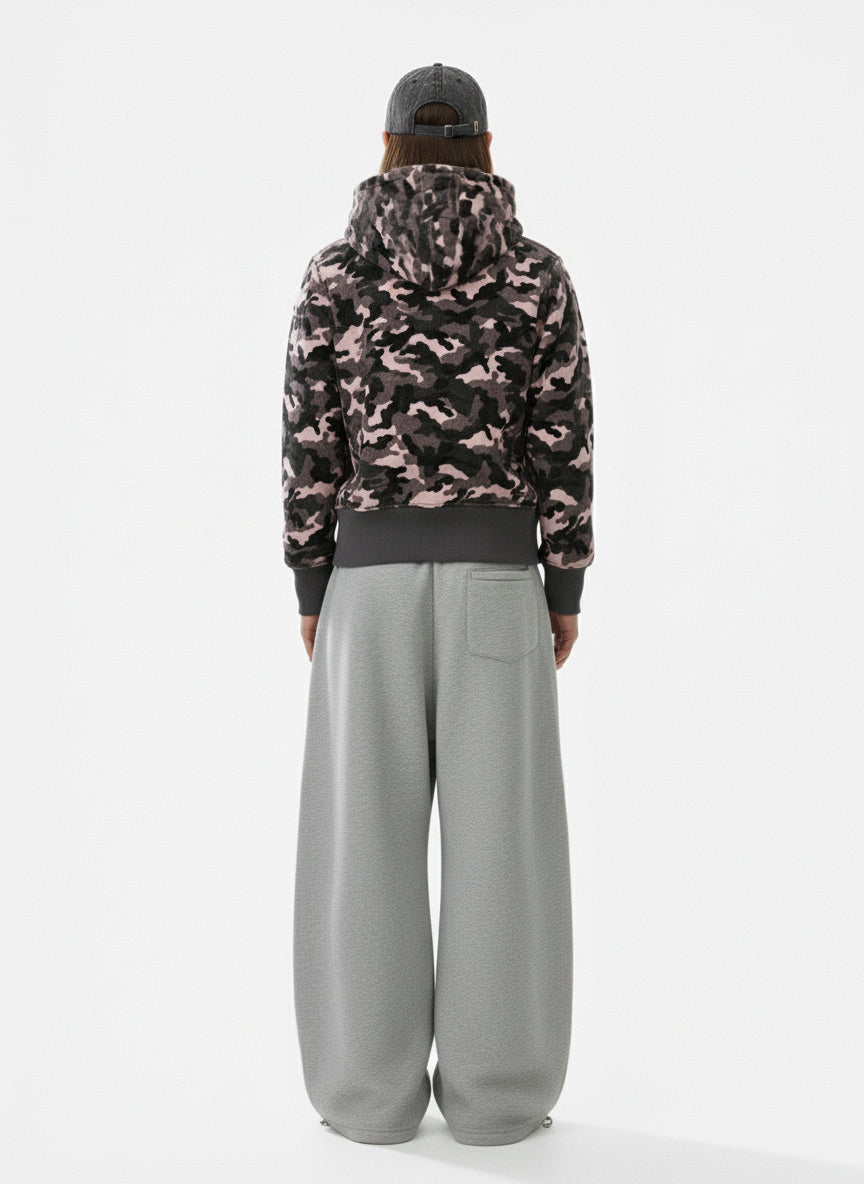 Camo Sherpa-Lined Detachable-Collar Fleece Hooded Jacket