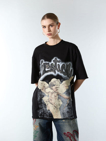 Retro Cupid Rhinestone Graphic T-Shirt