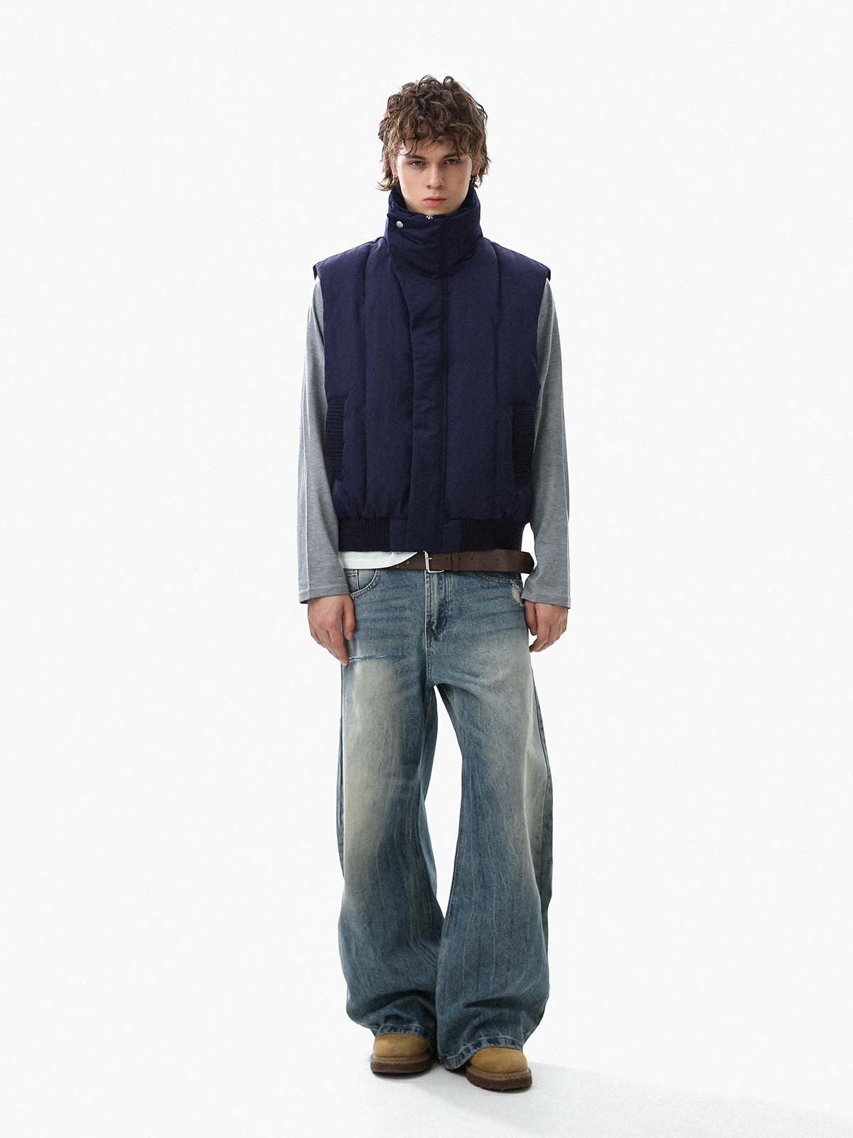 Street High-Neck Asymmetrical Placket Cotton Vest