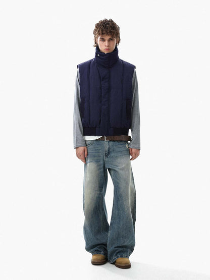 Street High-Neck Asymmetrical Placket Cotton Vest
