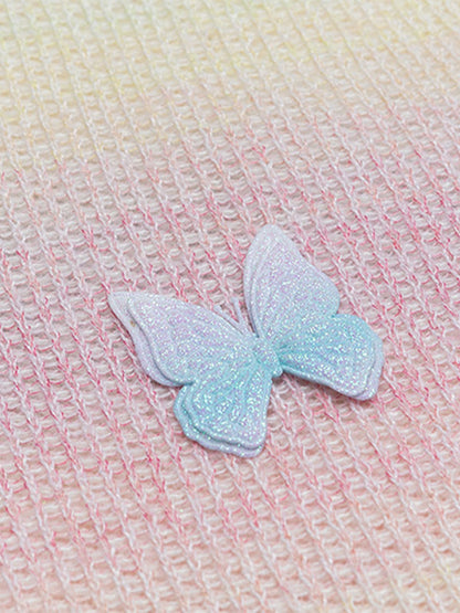 Vintage Gradient Butterfly Distressed Cardigan Sweater 
