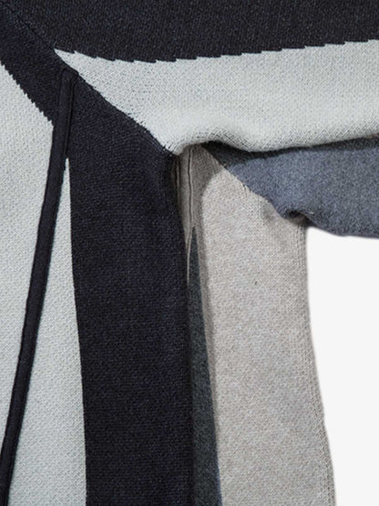 High Street Geometric Deconstruction Splicing Cardigan Sweater 