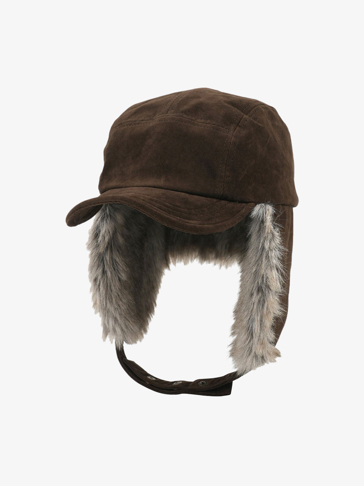 Faux Fur Lined Brown Suede Winter Hat with Ear Flaps?