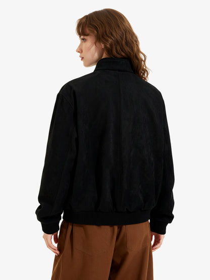 Vintage Stand Collar Metal Button-Structured Bomber Jacket