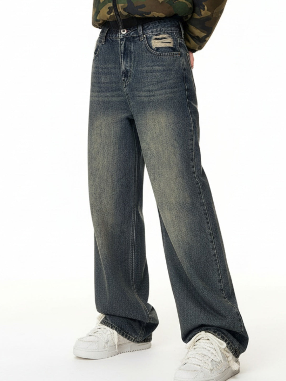 Washed Dirty-Dye Straight Jeans - 2352