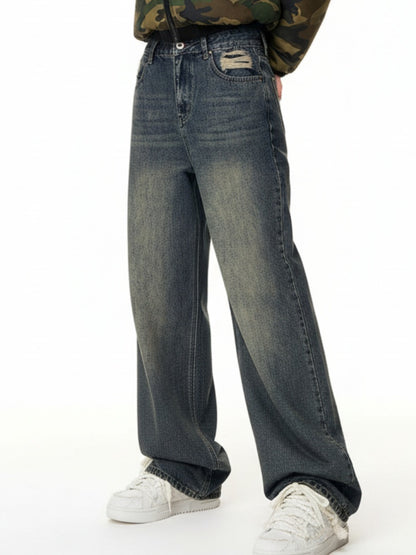 Washed Dirty-Dye Straight Jeans - 2352