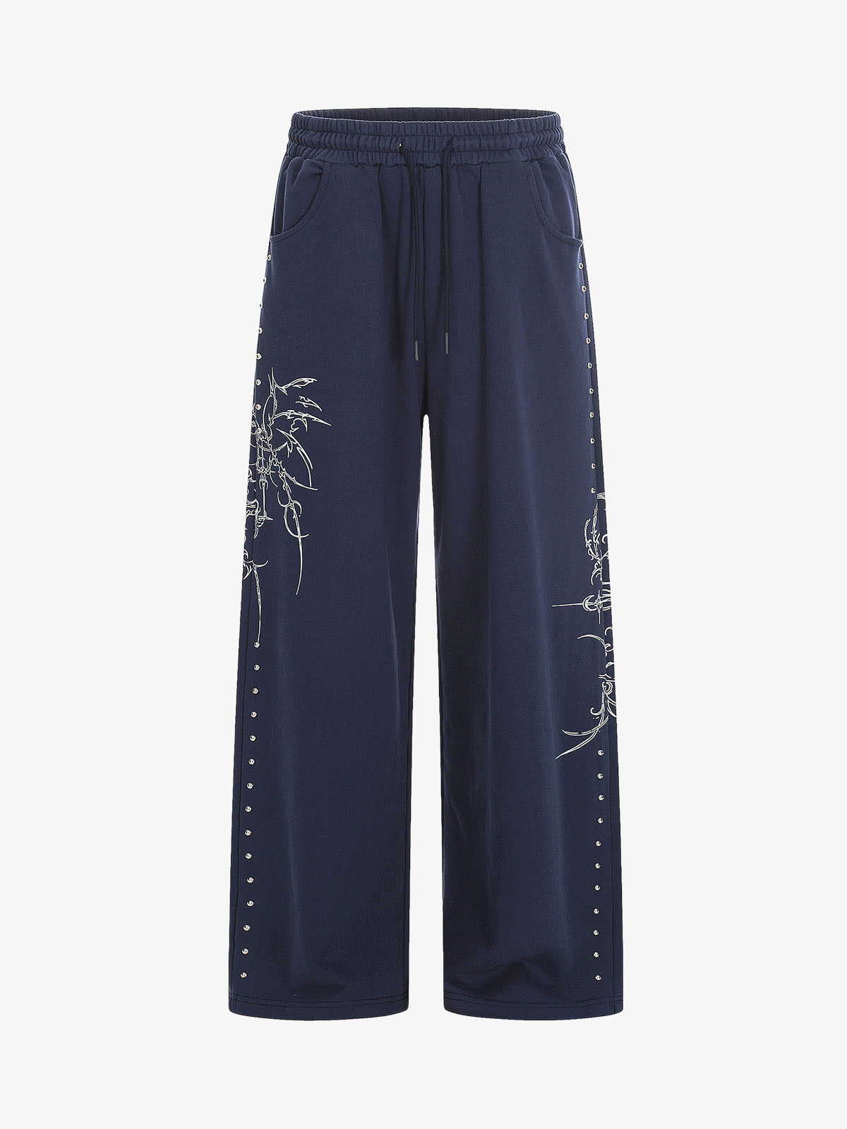 Embroidered Graphic Studded Hoodie and  Wide Leg Sweatpants Set