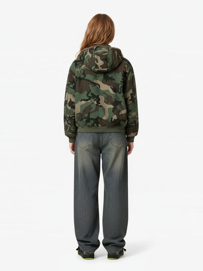 Camouflage Fur Collar Reversible Cotton Jacket - 2499