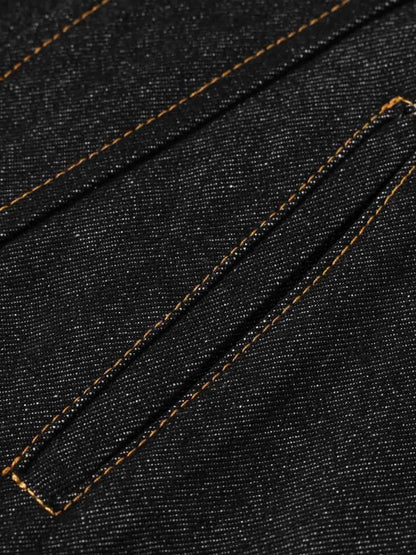 Dark Denim Toggle Button Jacket with Stand Collar and Front Pockets 