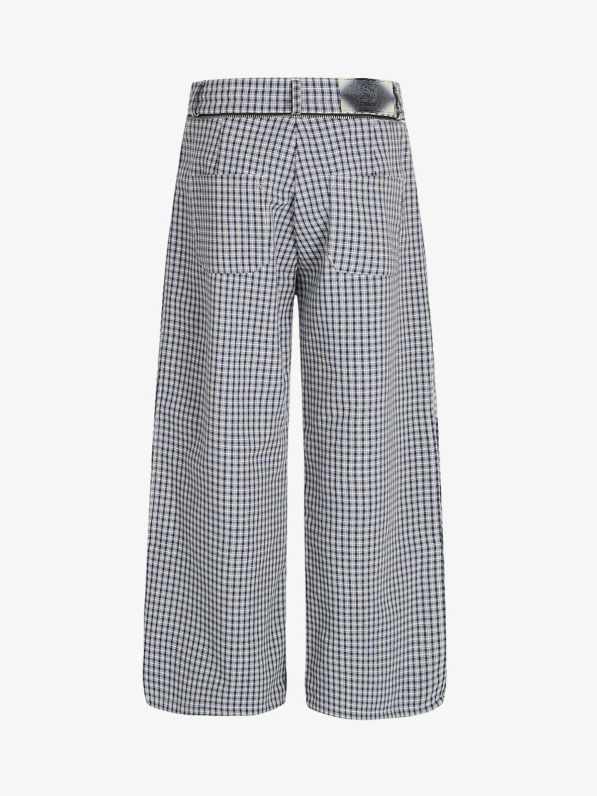 Checkered Wide-Leg Pants with Asymmetrical Panel Detail 