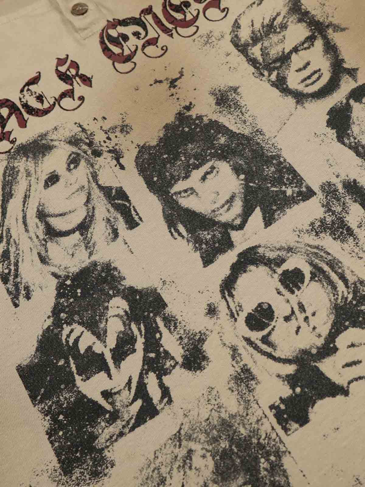 Vintage Band Portrait Graphic Layered Henley T-Shirt