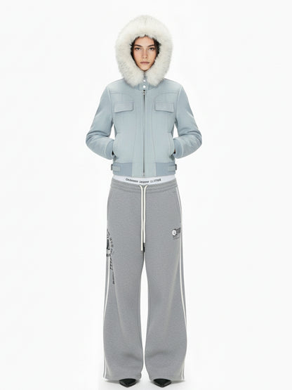 Suede Fur Hooded Slim Fit Jacket