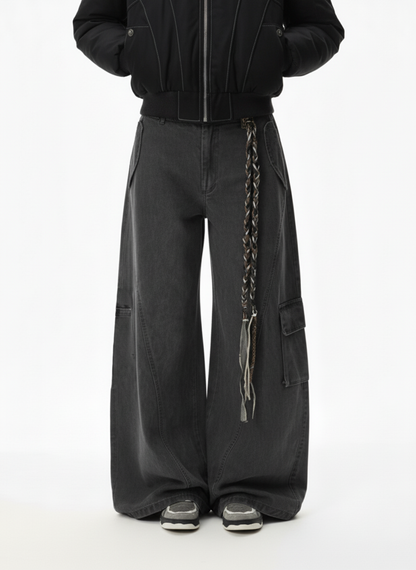 Washed Cargo Webbing Barrel Pants