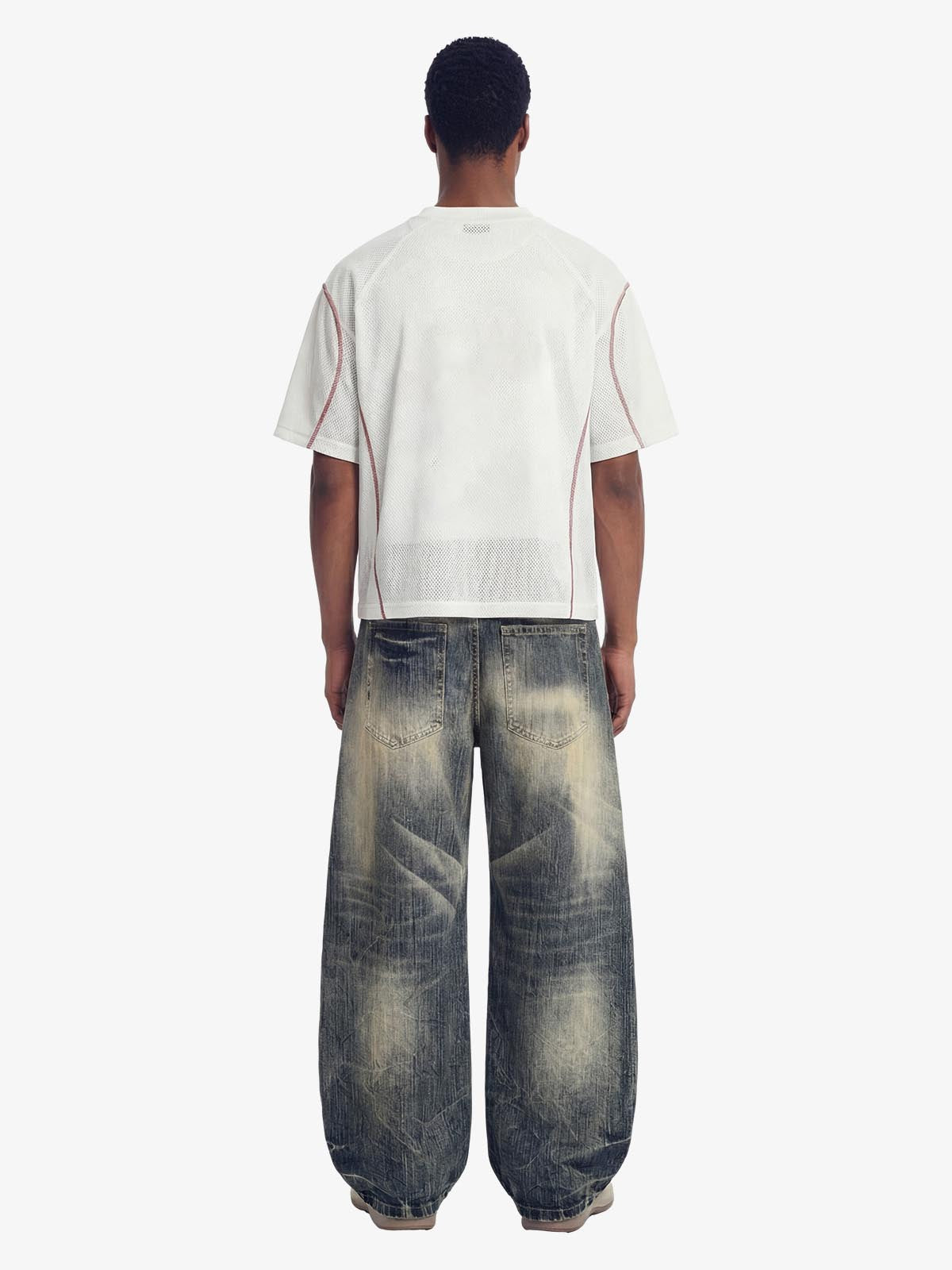 Retro Mesh Panel Number Print Contrast Stitch Jersey T-Shirt?