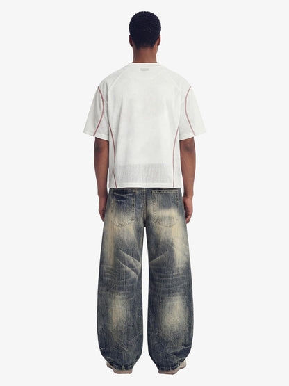 Retro Mesh Panel Number Print Contrast Stitch Jersey T-Shirt?