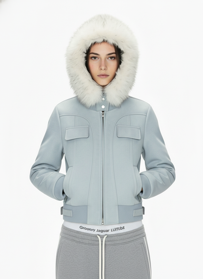 Suede Fur Hooded Slim Fit Jacket