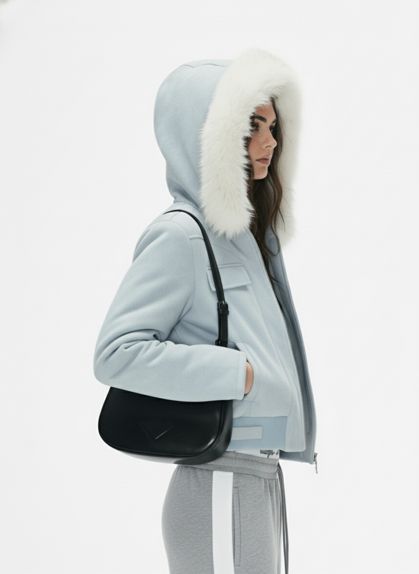 Suede Fur Hooded Slim Fit Jacket