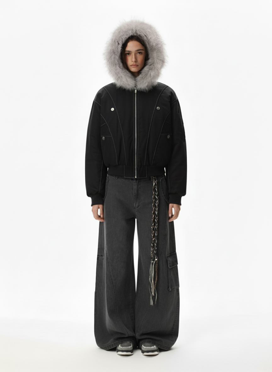 Faux Fur Hooded Padded Bomber Jacket