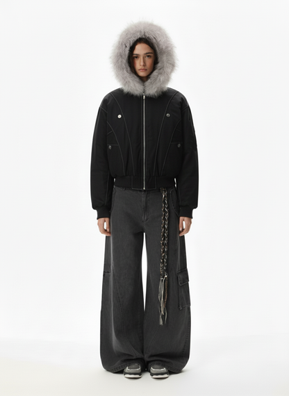 Faux Fur Hooded Padded Bomber Jacket