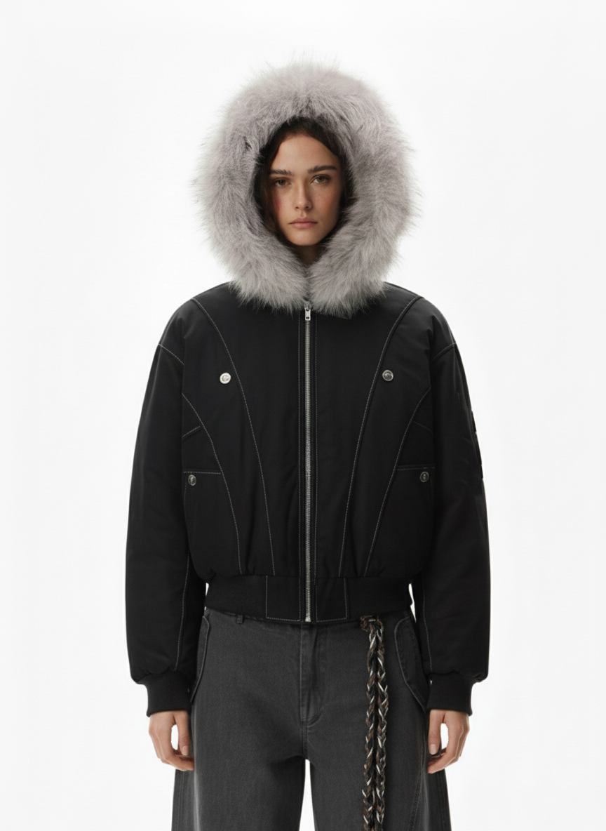 Faux Fur Hooded Padded Bomber Jacket
