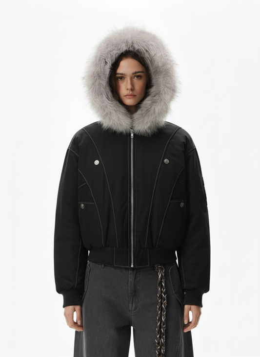 Faux Fur Hooded Padded Bomber Jacket