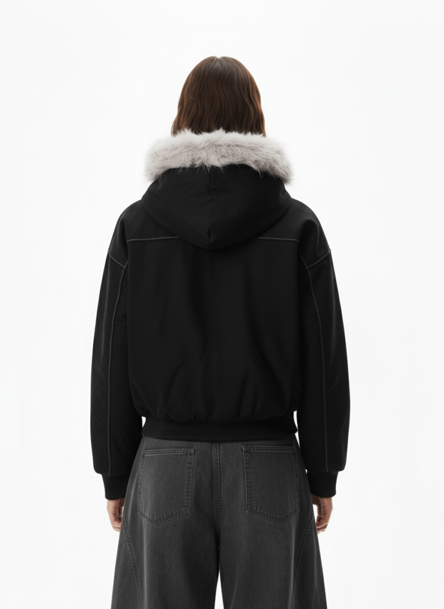 Faux Fur Hooded Padded Bomber Jacket