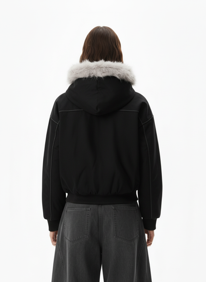 Faux Fur Hooded Padded Bomber Jacket