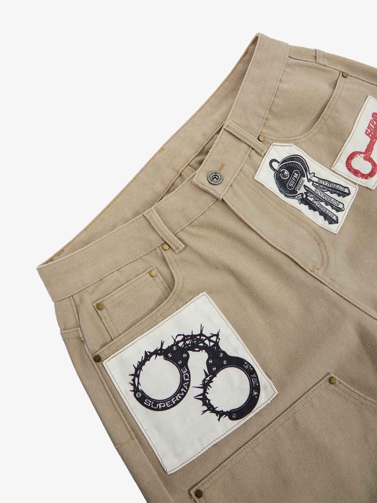 Supermade Multi-Element Appliqu¨¦ Patchwork Denim Suit?