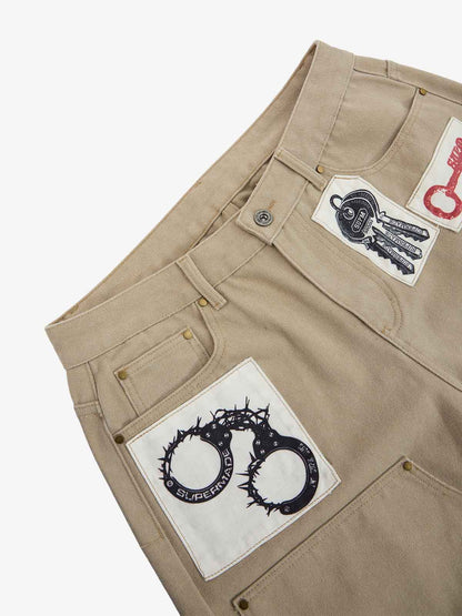 Supermade Multi-Element Appliqu¨¦ Patchwork Denim Suit?