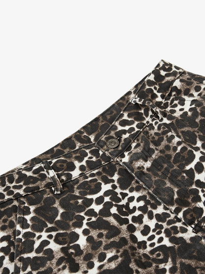 Cotton Leopard Print Wide Leg Cargo Pants for Women High Waist Fashion Casual Trousers?