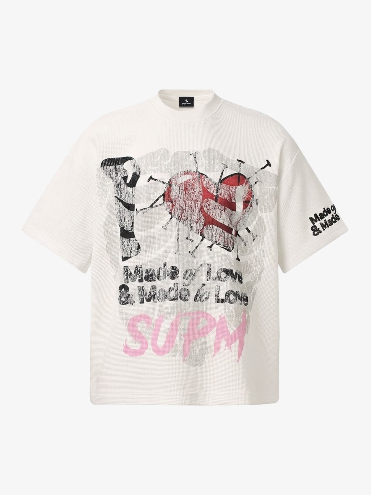 Cotton Blend Drip Print Oversized T-Shirt with Distressed Details 