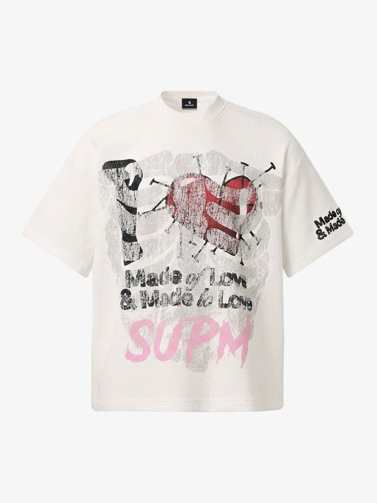 Cotton Blend Drip Print Oversized T-Shirt with Distressed Details 