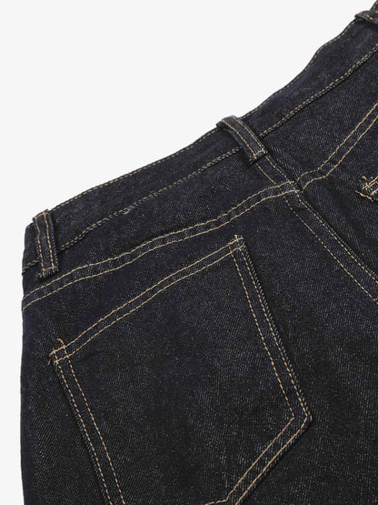 Denim Patchwork Wide Leg Pants with Leopard Star Charm and Side Pockets 