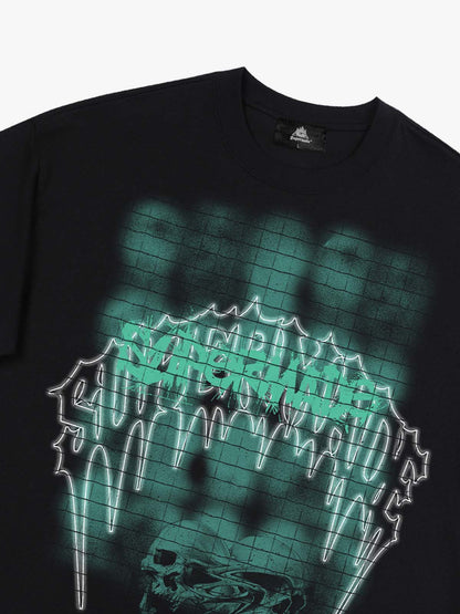 THE SUPERMADE Dark Grid Skull Graphic T-Shirt with Neon Drip Design 