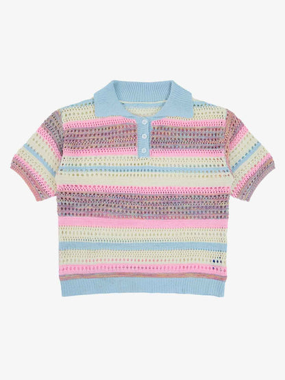 Knitted Striped Polo Shirt for Kids with Colorful Horizontal Patterns and Breathable Design 