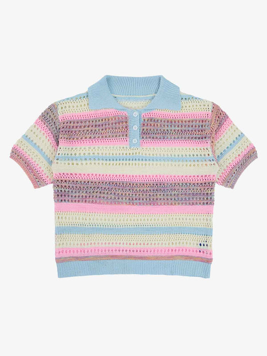 Knitted Striped Polo Shirt for Kids with Colorful Horizontal Patterns and Breathable Design 