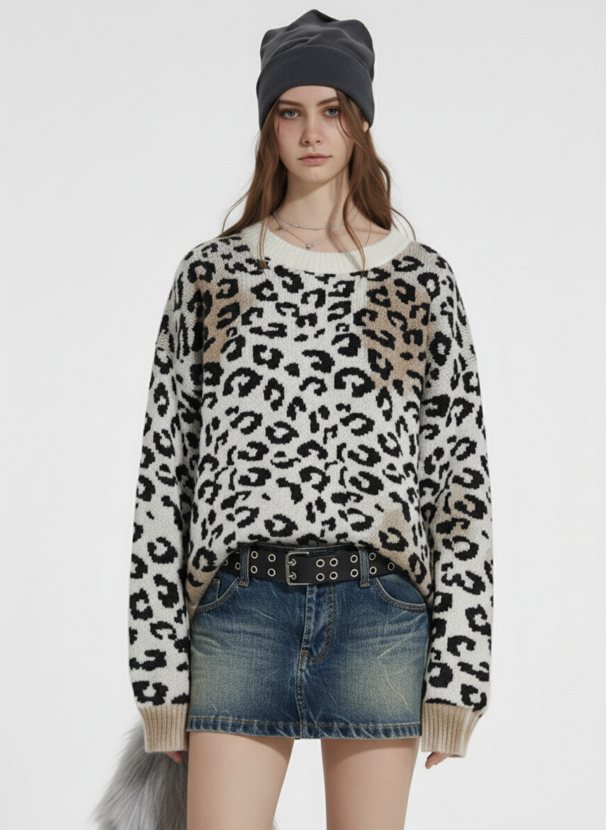 Street Leopard Print Knit Sweater