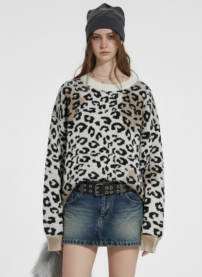 Street Leopard Print Knit Sweater