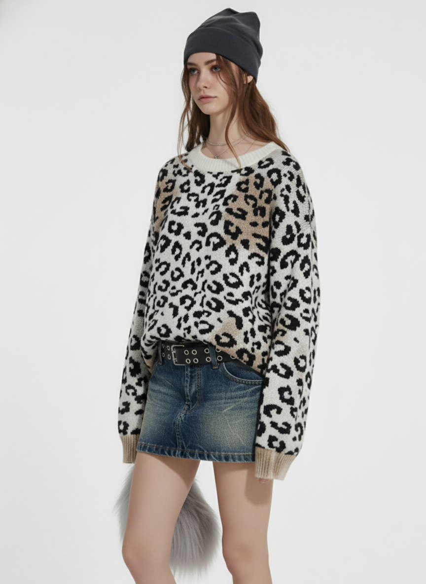 Street Leopard Print Knit Sweater