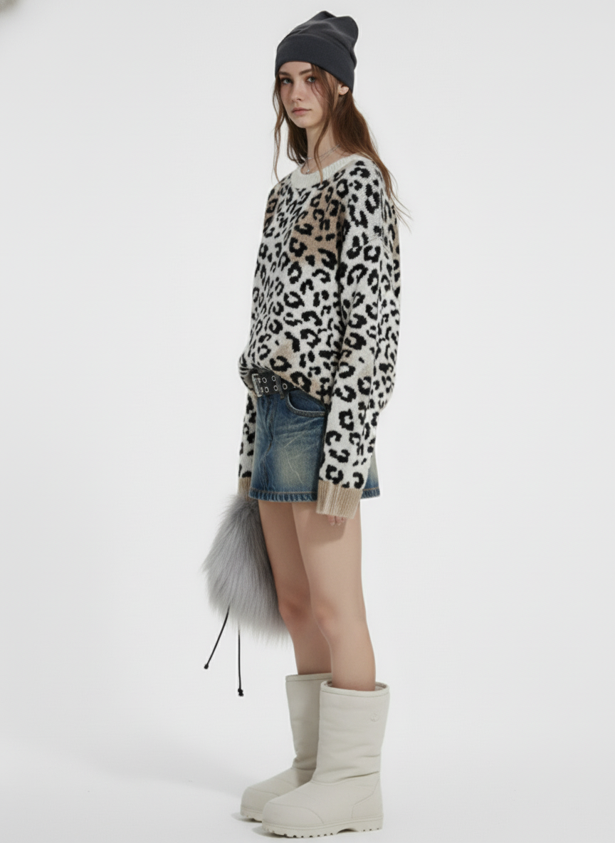 Street Leopard Print Knit Sweater