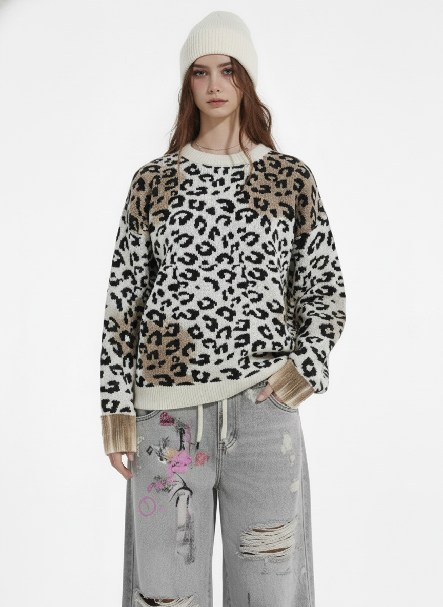 Street Leopard Print Knit Sweater