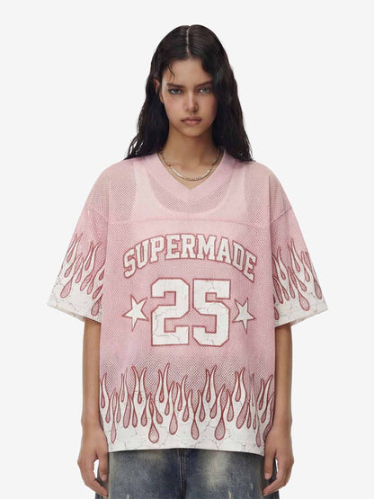 Supermade 25 Flame Graphic Mesh Football Jersey T-Shirt