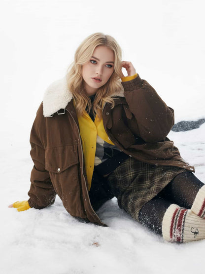 Winter Essential Bomber Jacket with Plaid Skirt Set 