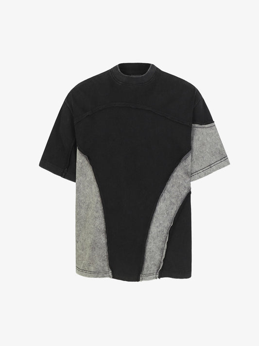 Cotton Blend Oversized Panel T-Shirt with Asymmetric Design and Contrast Stitching?