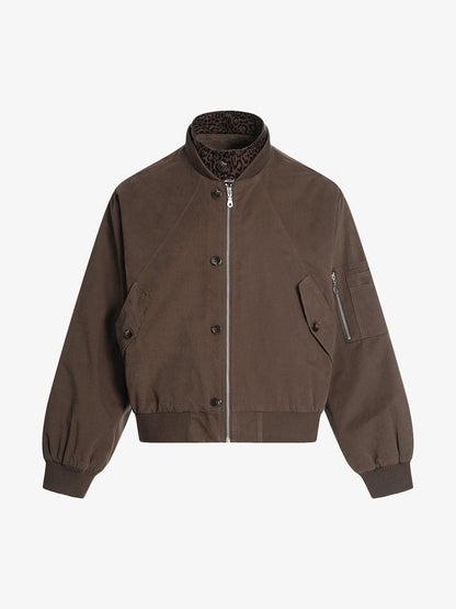 Retro Leopard PU Patchwork Faux Layered Jacket 