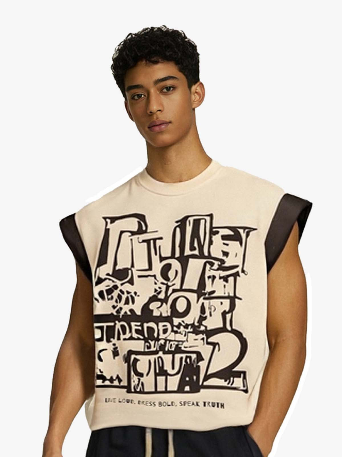 340G Cotton Sleeveless Graphic Tank Top for Men with Bold Streetwear Print and Customizable Design 