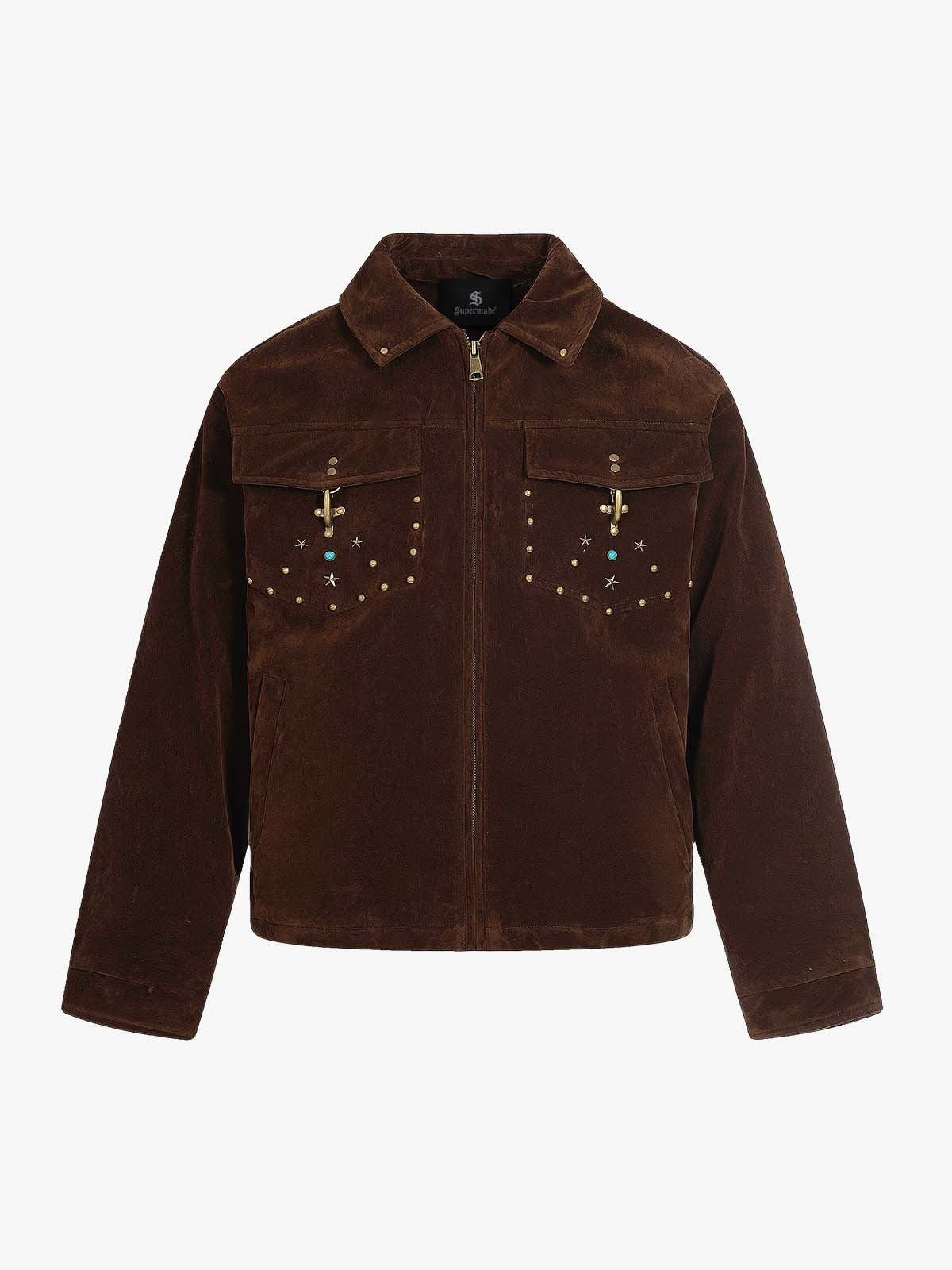 Retro Studded Suede Padded Winter Jacket