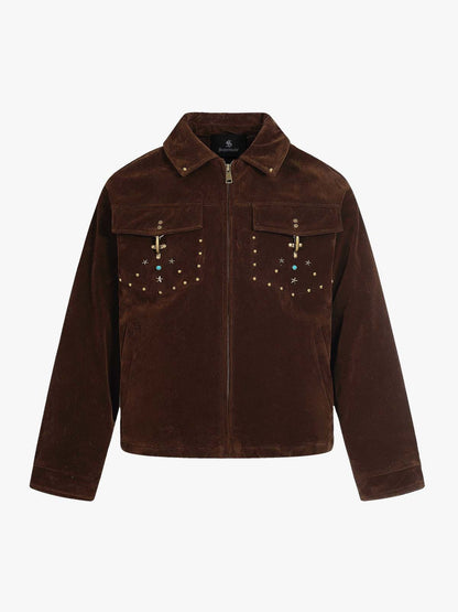 Retro Studded Suede Padded Winter Jacket